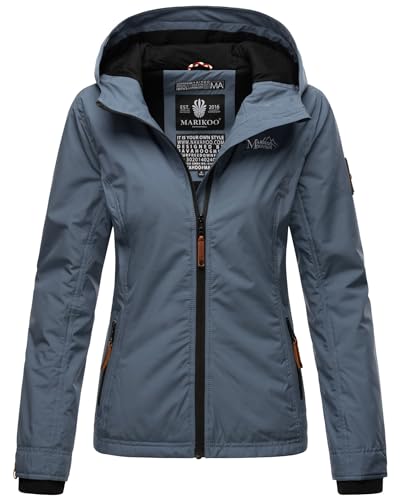 MARIKOO Damen Frühjahr Übergangs Jacke leicht gefüttert Kapuze kurz B862 [B862-Brombeer-Dusty-Blue-Gr.M] von MARIKOO