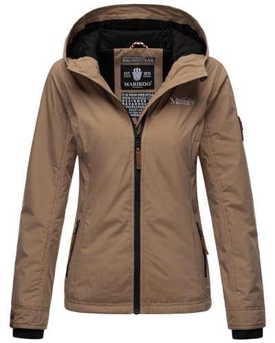 MARIKOO Damen Frühjahr Übergangs Jacke leicht gefüttert Kapuze kurz B862 [B862-Brombeer-Taupe-Gr.XS] von MARIKOO