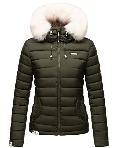 MARIKOO Damen Frühling Herbst Jacke Übergangsjacke Steppjacke Kapuze Nasriin Olive 40 - L von MARIKOO