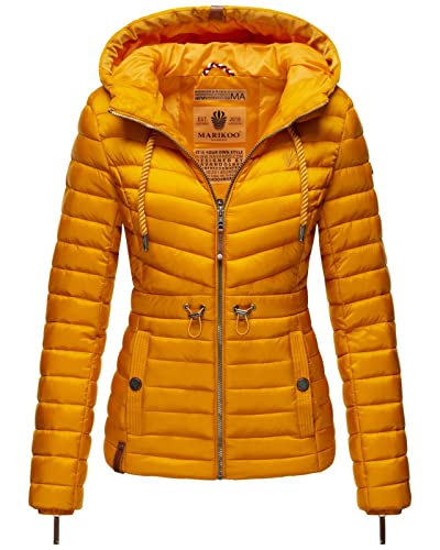 MARIKOO Damen Hebst Winter Jacke Steppjacke Übergangsjacke Kapuze Kapuzenjacke gesteppt Aniyaa, Farbe:Gelb, Größe:S 36 von MARIKOO