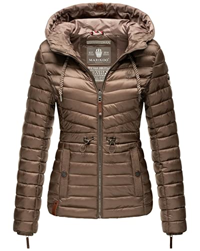 MARIKOO Damen Hebst Winter Jacke Steppjacke Übergangsjacke Kapuze Kapuzenjacke gesteppt Aniyaa, Farbe:Taupe, Größe:S 36 von MARIKOO