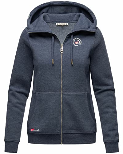 MARIKOO Damen Herbst Sweat Jacke Sweatshirt Kapuzenpullover Übergangs Jacke Sweater SETSUNAA, Farbe:Dusty Blue Melange, Größe:L 40 von MARIKOO