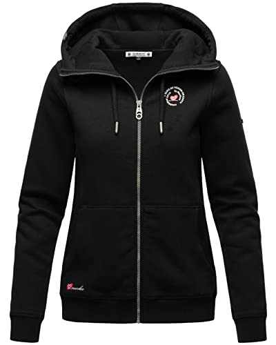 MARIKOO Damen Herbst Sweat Jacke Sweatshirt Kapuzenpullover Übergangs Jacke Sweater SETSUNAA, Farbe:Schwarz, Größe:M 38 von MARIKOO