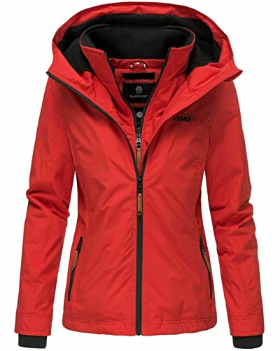 MARIKOO Damen Herbst Winter Jacke Windbreaker Übergangs Regenjacke Regen Erdbeere Outdoorjacke, Farbe:Rot, Größe:XS 34 von MARIKOO