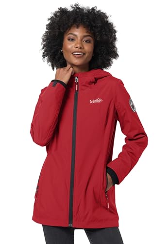 MARIKOO Übergangsjacke Damen (XS-XXL) - Atmungsaktiv, Innen Samtweicher Stoff, Kapuze, Winddicht - leichte Jacke lang - Stehkragen, 3 Taschen, verlängerter Zipper - Dark Red M von MARIKOO