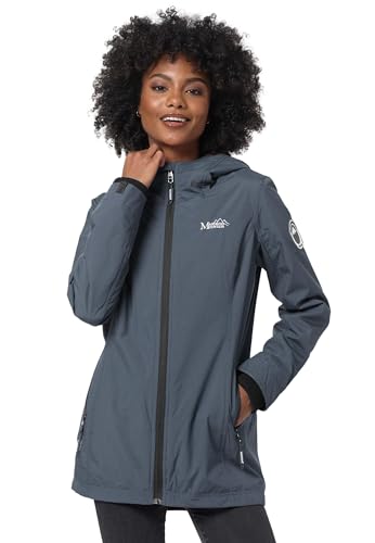 MARIKOO Übergangsjacke Damen (XS-XXL) - Atmungsaktiv, Innen Samtweicher Stoff, Kapuze, Winddicht - leichte Jacke lang - Stehkragen, 3 Taschen, verlängerter Zipper - Dus Blue L von MARIKOO