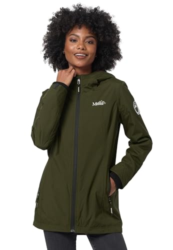 MARIKOO Übergangsjacke Damen (XS-XXL) - Atmungsaktiv, Innen Samtweicher Stoff, Kapuze, Winddicht - leichte Jacke lang - Stehkragen, 3 Taschen, verlängerter Zipper - Olive L von MARIKOO