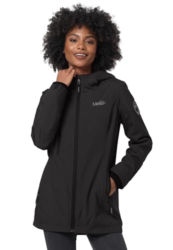 MARIKOO Übergangsjacke Damen (XS-XXL) - Atmungsaktiv, Innen Samtweicher Stoff, Kapuze, Winddicht - leichte Jacke lang - Stehkragen, 3 Taschen, verlängerter Zipper - Schwarz L von MARIKOO