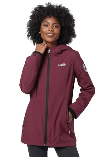 MARIKOO Übergangsjacke Damen (XS-XXL) - Atmungsaktiv, Innen Samtweicher Stoff, Kapuze, Winddicht - leichte Jacke lang - Stehkragen, 3 Taschen, verlängerter Zipper - Wine S von MARIKOO