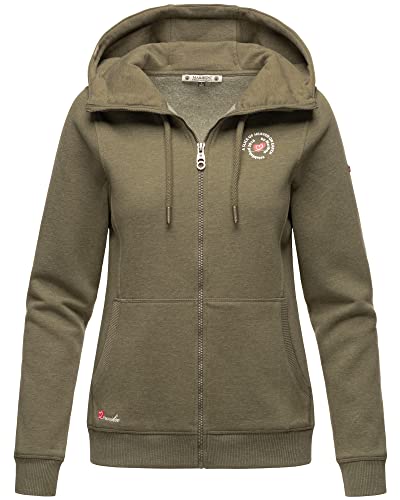 MARIKOO Damen Hoodie Sweatjacke Kapuzen Jacke Sweater Pullover Setsunaa Dusty Olive Melange 40 - L von MARIKOO