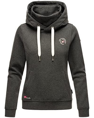 MARIKOO Damen Hoodie Sweatshirt mit Kapuze Kapuzenpullover Stehkragen [B913-Chihiroo-Grau-Melange-Gr.L] von MARIKOO