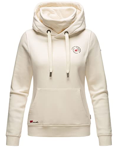 MARIKOO Damen Hoodie Sweatshirt mit Kapuze Kapuzenpullover Stehkragen [B913-Chihiroo-Offwhite-Gr.M] von MARIKOO