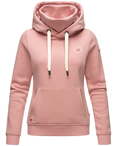 MARIKOO Damen Hoodie Sweatshirt mit Kapuze Kapuzenpullover Stehkragen [B913-Chihiroo-Puder-Rosa-Gr.M] von MARIKOO