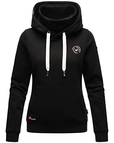 MARIKOO Damen Hoodie Sweatshirt mit Kapuze Kapuzenpullover Stehkragen [B913-Chihiroo-Schwarz-Gr.M] von MARIKOO