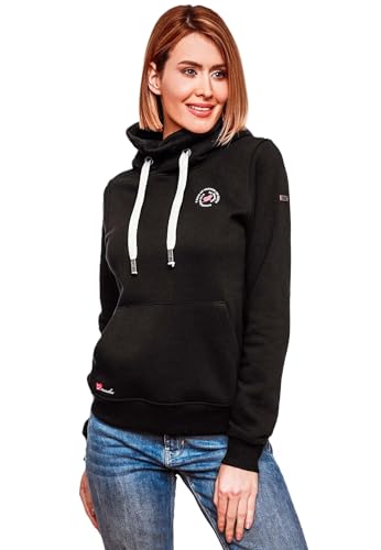 MARIKOO Damen Hoodie Sweatshirt mit Kapuze Kapuzenpullover Stehkragen [B913-Chihiroo-Schwarz-Gr.S] von MARIKOO