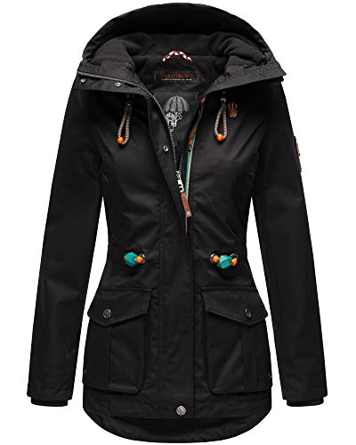 MARIKOO Damen Jacke Frühling Outdoor Wasserabweisend Übergangsjacke Parka Mantel Kapuze Babetaa XS - XXL 5 Farben 2021 (Schwarz, XS - 34) von MARIKOO