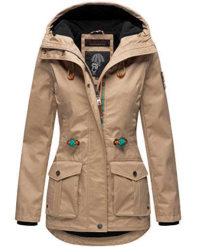 MARIKOO Damen Jacke Frühling Outdoor Wasserabweisend Übergangsjacke Parka Mantel Kapuze Babetaa XS - XXL 5 Farben 2021 (Taupe, XS - 34) von MARIKOO
