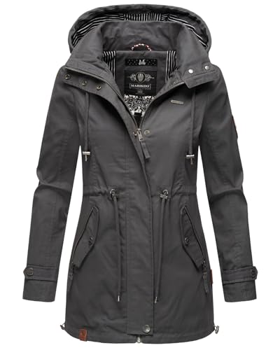 MARIKOO Damen Jacke Frühling Übergangsjacke leicht Parka Mantel Kapuze B690 [B690-Nyok-Anthrazit-Gr.S] von MARIKOO