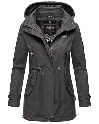 MARIKOO Damen Jacke Frühling Übergangsjacke leicht Parka Mantel Kapuze B690 [B690-Nyok-Anthrazit-WP-Gr.S] von MARIKOO