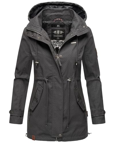 MARIKOO Damen Jacke Frühling Übergangsjacke leicht Parka Mantel Kapuze B690 [B690-Nyok-Anthrazit-WP-Gr.M] von MARIKOO