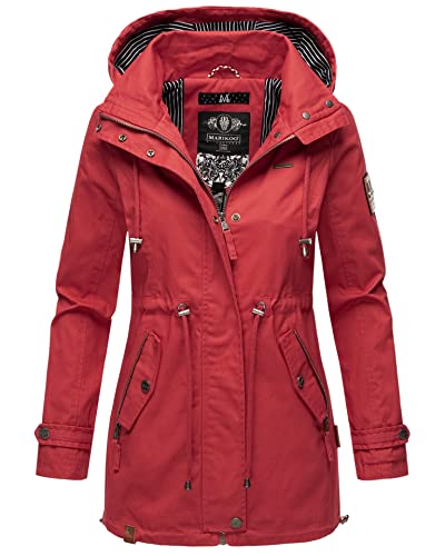 MARIKOO Damen Jacke Frühling Übergangsjacke leicht Parka Mantel Kapuze B690 [B690-Nyok-Rot-Gr.M] von MARIKOO