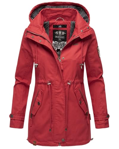 MARIKOO Damen Jacke Frühling Übergangsjacke leicht Parka Mantel Kapuze B690 [B690-Nyok-Rot-Gr.M] von MARIKOO