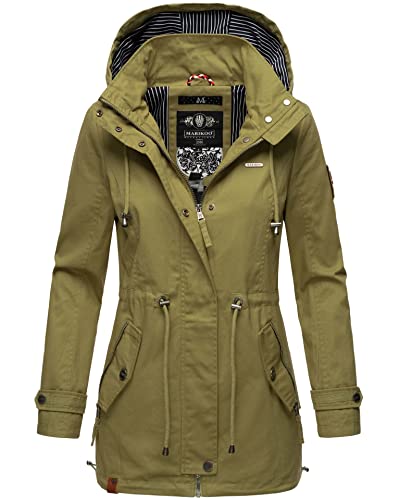 MARIKOO Damen Jacke Frühling Übergangsjacke leicht Parka Mantel Kapuze B690 [B690-Nyok-Grün-Gr.S] von MARIKOO