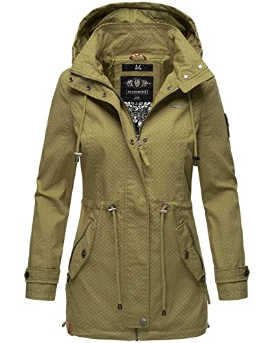 MARIKOO Damen Jacke Frühling Übergangsjacke leicht Parka Mantel Kapuze B690 [B690-Nyok-Grün-WP-Gr.M] von MARIKOO