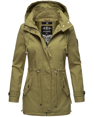 MARIKOO Damen Jacke Frühling Übergangsjacke leicht Parka Mantel Kapuze B690 [B690-Nyok-Grün-WP-Gr.M] von MARIKOO