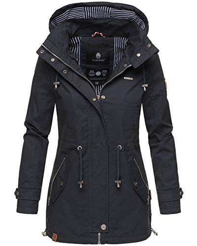 MARIKOO Damen Jacke Frühling Übergangsjacke leicht Parka Mantel Kapuze B690 [B690-Nyok-Navy-Gr.L] von MARIKOO