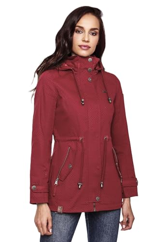 MARIKOO Damen Jacke Frühling Übergangsjacke leicht Parka Mantel Kapuze B690 [B690-Nyok-Rot-WP-Gr.XXL] von MARIKOO