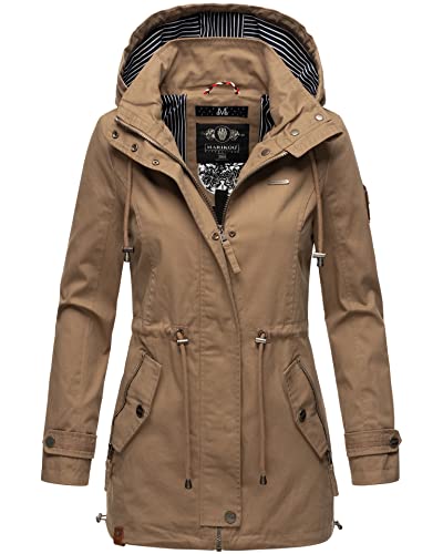 MARIKOO Damen Jacke Frühling Übergangsjacke leicht Parka Mantel Kapuze B690 [B690-Nyok-Taupe-Gr.S] von MARIKOO