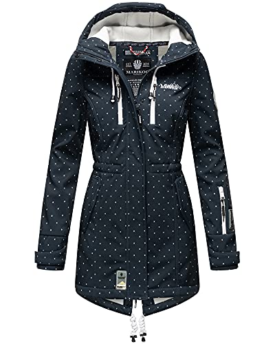 MARIKOO Damen Jacke Softshelljacke Übergangsjacke Outdoor Winddichte Wasserabweisend Funktionsjacke mit Kapuze XS - XXL Zimtzicke (Navy Mit Punkte, S) von MARIKOO