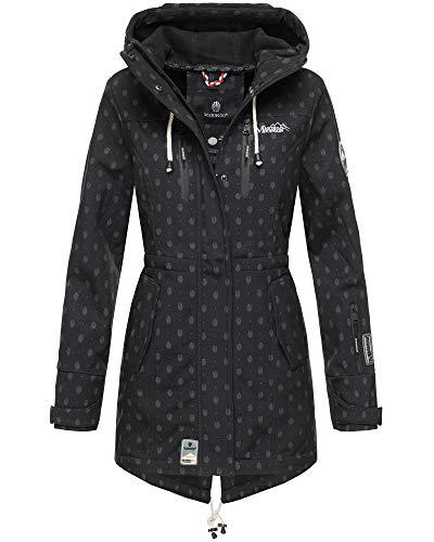 MARIKOO Damen Jacke Softshelljacke Übergangsjacke Outdoor Winddichte Wasserabweisend Funktionsjacke mit Kapuze XS - XXL Zimtzicke (Schwarz mit Print, XS) von MARIKOO