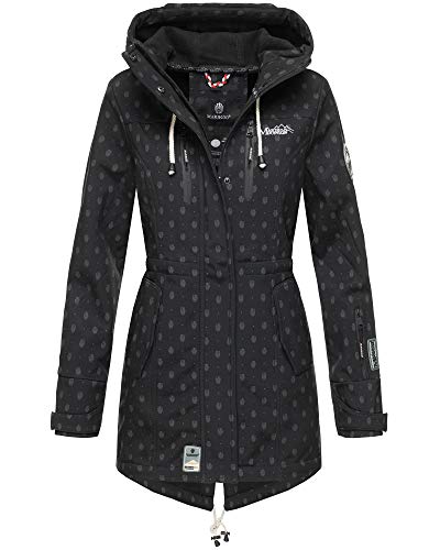 Damen Jacke Softshelljacke Übergangsjacke Outdoor Winddichte Wasserabweisend Funktionsjacke mit Kapuze XS - XXL Zimtzicke (Schwarz mit Print, XS) von MARIKOO