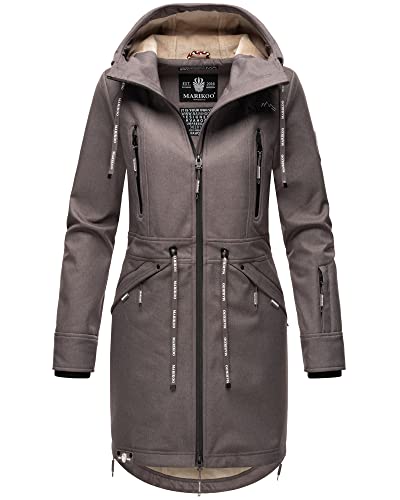 MARIKOO Damen Jacke Softshelljacke Übergangsjacke Outdoor Winddichte Wasserabweisend Funktionsjacke mit Kapuze XS - XXXL Racquellee (L, Grau) von MARIKOO