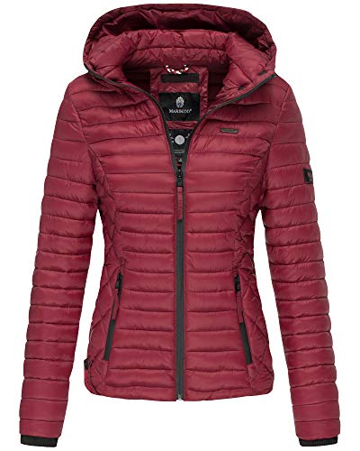 MARIKOO Damen Jacke Steppjacke Frühling Übergangsjacke gesteppt Kapuze Samtpfote Bordeaux 36 - S von MARIKOO