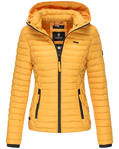 MARIKOO Damen Jacke Steppjacke Frühling Übergangsjacke gesteppt Kapuze Samtpfote Gelb 42- XL von MARIKOO