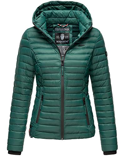 MARIKOO Damen Jacke Steppjacke Frühling Übergangsjacke gesteppt Kapuze Samtpfote Ocean Green 34 - XS von MARIKOO