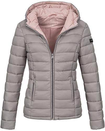 MARIKOO Damen Jacke Steppjacke Herbst Winter Übergangsjacke gesteppt B651 [B651-Luc-Grau-Gr.XXL] von MARIKOO