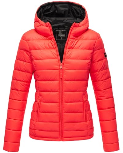 MARIKOO Damen Jacke Steppjacke Herbst Winter Übergangsjacke gesteppt B651 [B651-Luc-Neon-Coral-Gr.M] von MARIKOO