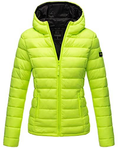 MARIKOO Damen Jacke Steppjacke Herbst Winter Übergangsjacke gesteppt B651 [B651-Luc-Neon-Grün-Gr.L] von MARIKOO