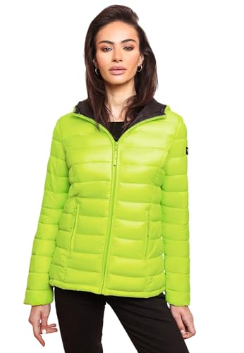 MARIKOO Damen Jacke Steppjacke Herbst Winter Übergangsjacke gesteppt B651 [B651-Luc-Neon-Grün-Gr.XXL] von MARIKOO