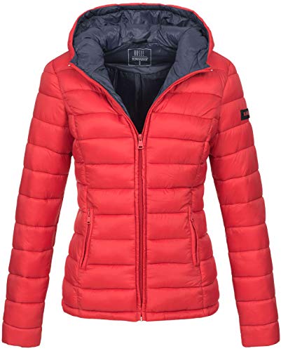 MARIKOO Damen Jacke Steppjacke Herbst Winter Übergangsjacke gesteppt B651 [B651-Luc-Rot-Gr.XL] von MARIKOO