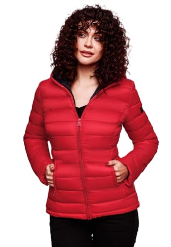 MARIKOO Damen Jacke Steppjacke Herbst Winter Übergangsjacke gesteppt B651 [B651-Luc-Rot-Gr.XS] von MARIKOO