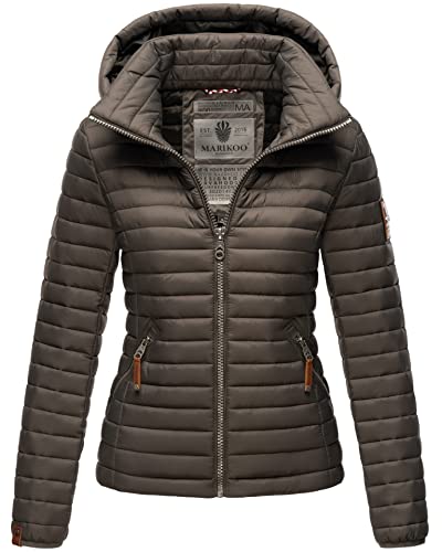 MARIKOO Damen Jacke Steppjacke Übergangsjacke gesteppt B839 [B839-Löwe-Anthrazit-Gr.XS] von MARIKOO