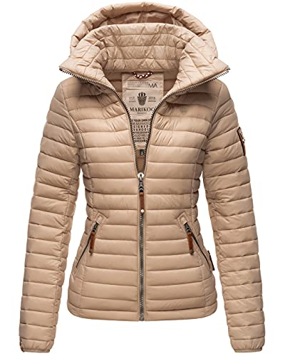 MARIKOO Damen Jacke Steppjacke Übergangsjacke gesteppt B839 [B839-Löwe-Taupe-Gr.S] von MARIKOO