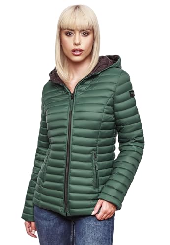 MARIKOO Damen Steppjacke Übergangsjacke gesteppte Jacke mit Kapuze Frühjahr Stepp B857 [B857-Asr-Dunkelgrün-Gr.S] von MARIKOO