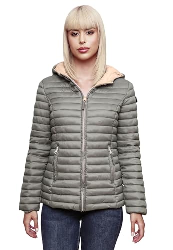 MARIKOO Damen Steppjacke Übergangsjacke gesteppte Jacke mit Kapuze Frühjahr Stepp B857 [B857-Asr-Grau-Gr.XXL] von MARIKOO