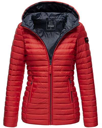 MARIKOO Damen Steppjacke Übergangsjacke gesteppte Jacke mit Kapuze Frühjahr Stepp B857 [B857-Asr-Rot-Gr.XL] von MARIKOO